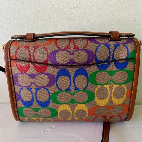 AUTH COACH KIP TURNLOCK CROSSBODY RAINBOW SIGNATURE CANVAS BAG - Picture 4 of 7